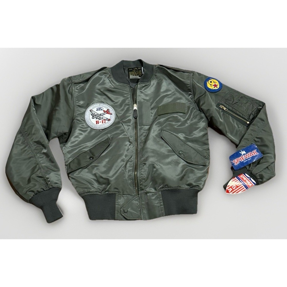 Vtg SPIEWAK USAF Green B-17 EAA Aviation Type 2 Flying S Bomber Jacket Top Gun